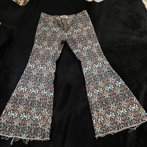 Rock & Roll Cowgirl Geometric Patterned Kids Jeans - Blue, Brown, White